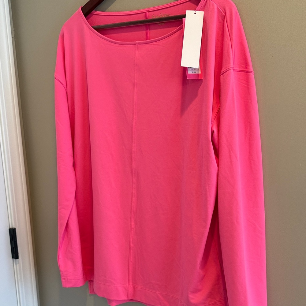 Lilly Pulitzer Vibrant Pink Long Sleeve Top size large Luxletic NWT